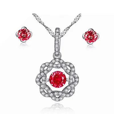 Flora Dancing Pendant Necklace Simulated Ruby With Earring Set • $43.32