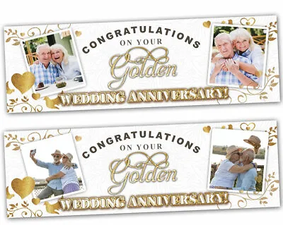 £17.99 • Buy 2 Personalised Gold Wedding Anniversary Banner Photo Party Decoration Ceremony