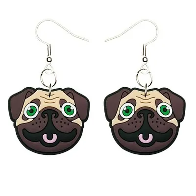 Pug Puppy Dog Earrings Handmade Hypoallergenic Silver Plated Fishhooks • $8.99