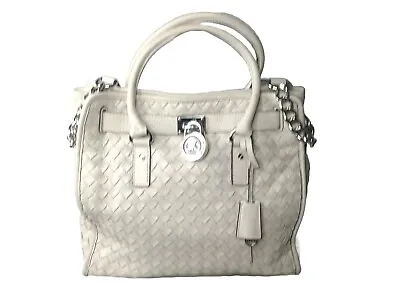 Michael Kors Woven Leather Hamilton Tote Large Handbag Off-White Ivory MSRP $498 • $85