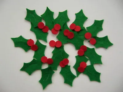 20 Felt Christmas Holly Leaves And Berry Shapes • £3.40