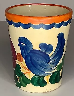 Vintage J MRAZEK Cup Czechoslovakia Ceramic PEASANT ART Pottery Bluebird 1920 • $15