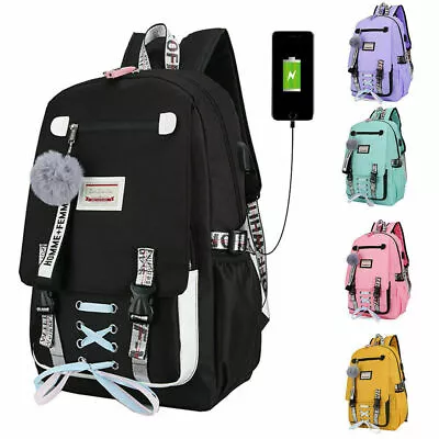 $20.88 • Buy Anti-theft Women Girls USB Charging Backpack Laptop Notebook Travel School Bag