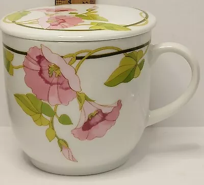 Vintage Toscany Collection Japan Coffee Tea Mug & Lid Pink Morning Glory Flowers • $14.50