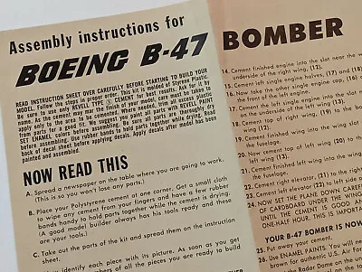 VINTAGE ASSEMBLY INSTRUCTIONS ONLY - Revell BOEING B-47 BOMBER 1954 Model Kit • $14.53