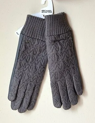 Michael Kors Women's Gray Quilted Logo Knit Gloves (Size L) • $36.99