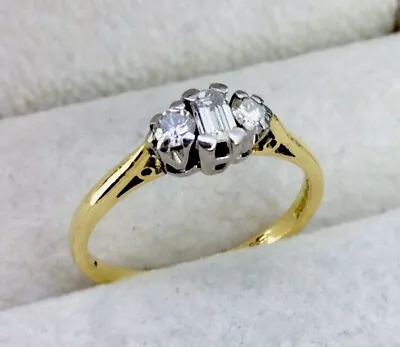 Stunning 18k 18ct Gold Natural 0.34ct Emerald Cut Diamond Ladies Ring Size N • £499.99