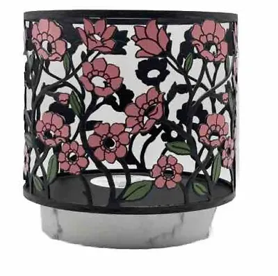 Bath Body Works Flowerbed Pink Blossom 3-Wick Candle Holder Marble Base Black • $23.24