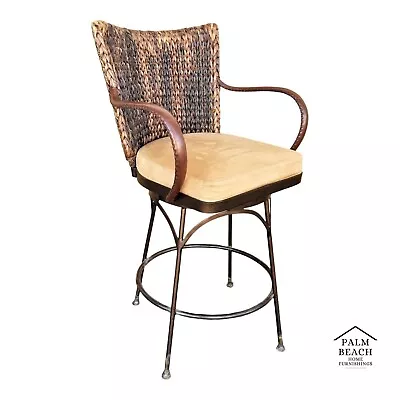 PALECEK Havana Swivel Woven Abaca Leather Arms And Wrought Iron Counter Stool • $695