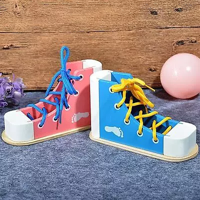 Learn To Tie Shoes Preschool Shoe Tying Aid Wood Lacing   For Toddler • £9.92