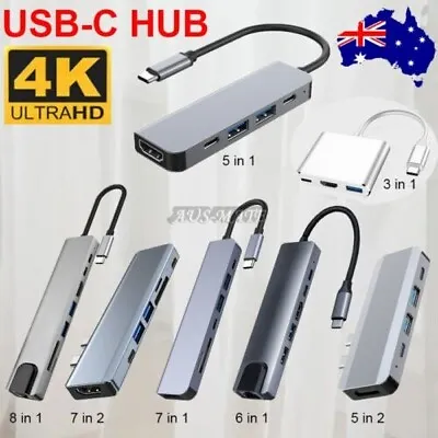 $15.99 • Buy 3/6/7/8in 1 USB-C HUB Type-C USB Multi 3.0 4K HDMI RJ45 SD TF OTG Ethernet Micro