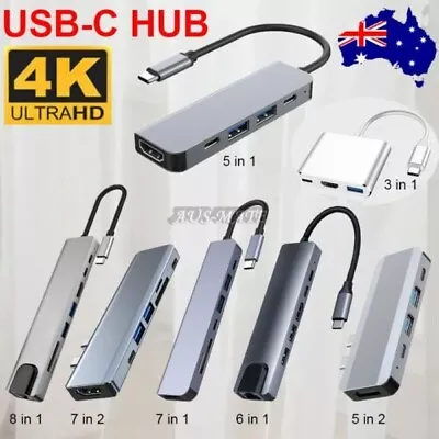 3/6/7/8in 1 USB-C HUB Type-C USB Multi 3.0 4K HDMI RJ45 SD TF OTG Ethernet Micro • $29.99