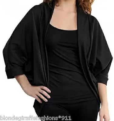 Black Round Cocoon Wrap 3/4 Sleeve Shrug/Cover Cardigan • $18.39