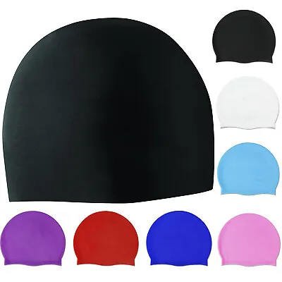 Silicone Swimming Cap Solid Color Long Hair Clean Swim Pool For Adult Men Women • $4.95