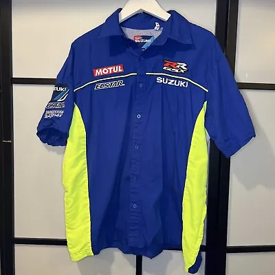 Team Suzuki Motul Button Up Shirt Mens XL Short Sleeve Embroidered Vented Blue • $50