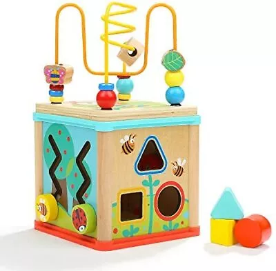 Wooden Shape Sorter Activity Cube Toys For 1 Year Old Baby Educational Bead Maz • £26.81