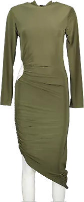 Missguided Khaki Green Slinky Cut Out Long Sleeve Midaxi Dress BNWT - SIZES UK 6 • £4.02