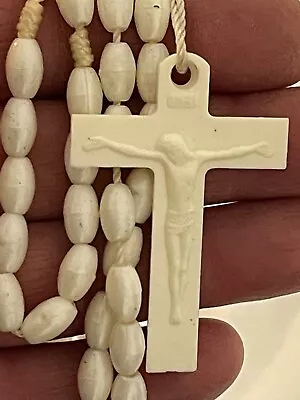 Vintage Catholic Rosary Beads White Plastic & Rope • $14.99