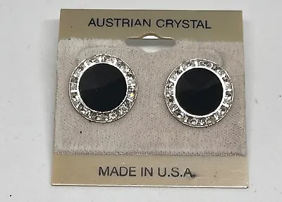 Vintage Black Austrian Crystal Pierced Round Earrings • $18.99