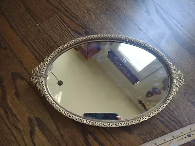 Vintage Ormolu Gold Vanity Perfume Tray Mirrored French Bow And Swag Footed • $64.95