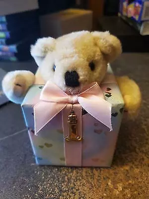 Pretti-Pak Music Box Wrapped Gift Teddy Bear And  Charm-Plays “As Time Goes By” • $7.99
