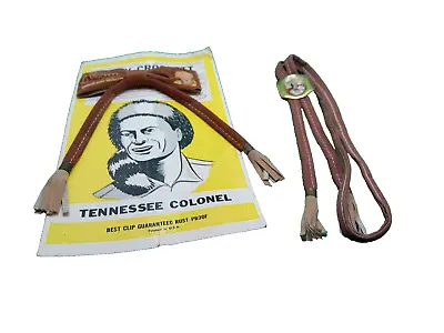 Davy Crockett Tie Lot 2 Leather Bolo Vintage Western Alamo Tennessee Colonel • $29