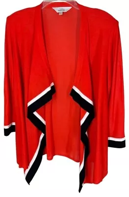 EXCLUSIVELY MISOOK Red White Black Open Drape Knit Cardigan Sweater Top M • $30.99