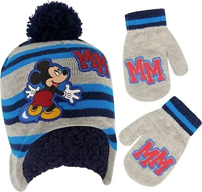 Disney Mickey Mouse Winter Hat And Kids Mittens Set Toddler Boys Ages 2-4 • $14.99