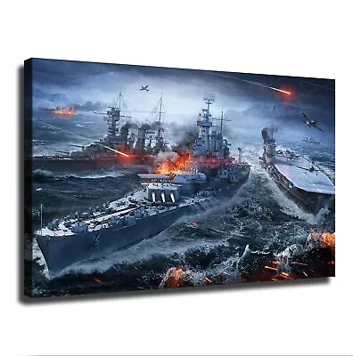 Military Poster Aircraft Carrier Art Battleships Naval Battle In WW2 Wall Art • $19.90