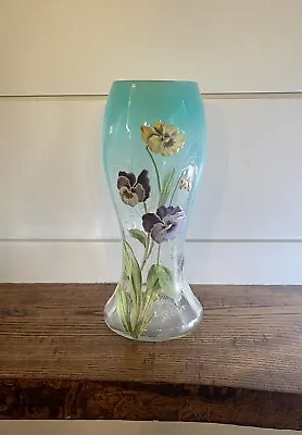 RARE Estate Large Mont Joye French Art Glass & Enamel Vase With Pansies-C. 1910 • $575