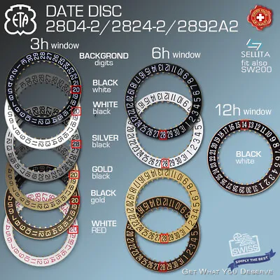 Date Disc For Movement Eta  2804-2 2824-2 2892a2 Div. Poisitons + Colors • $20