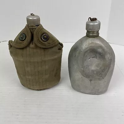 Vintage U.S. Military Canteens Lot Of 2 1918 TJWBM Co AGM Co 1942 Metal Cover • $55.99