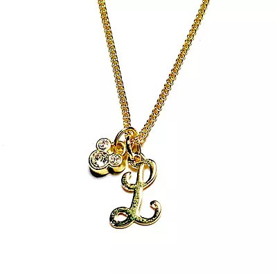 Disney Parks Mickey Icon Initial Necklace  L” Swarovski Crystal Gold Tone 18” • $9.99