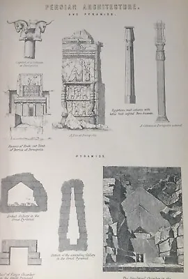 Antique Print Persian Architecture & Pyramids C1870's Engraving Ancient Egypt • £9.99