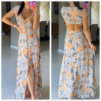 $79.99 • Buy TIGERLILY Floral Button Up Front Open Back Midi Dress 10