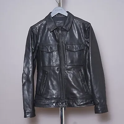 ALL SAINTS Mens REVELRY Leather Jacket SMALL Black Biker Bomber Celebrity S • £229.99