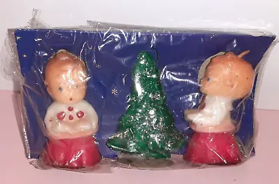 Vintage Gurley Christmas Candles 2 Carolers & Glitter Tree NEW In Box 50s 3  • $30