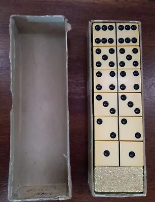 $65 • Buy 1935 Elkloid Bakelite Dominoes, Double Six, Gold Fleck Back, 28 Tiles