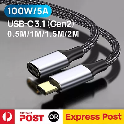 2M USB 3.1 Type C USB C Extension Cable Male To Female Extender Charging Cord AU • $11.95