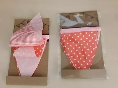 Floral Rose Pink White Polka Dot Gingham Mini Fabric Flag Bunting Vintage 2M • £3.88