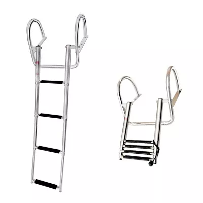 4 Step Boat Folding Ladder Stainless Steel Pontoon Yacht Telescopic Swimming • $97.99