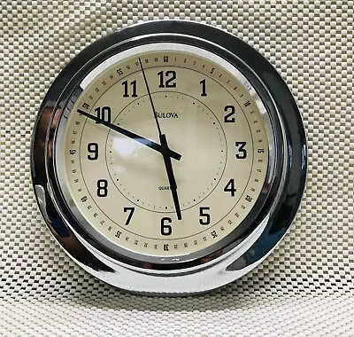 Vintage Bulova Quartz Round Wall Clock 10” Metal Chrome Finish  • $69.99
