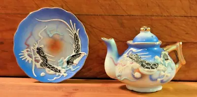 Vintage Dragon Ware Moriage Miniature Teapot And Saucer • $18