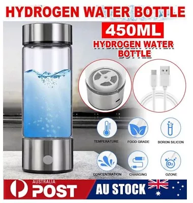 Hydrogen Water Bottle Generator Rich Ionizer Glass Drink Cup USB Charging 450ML • $36.95