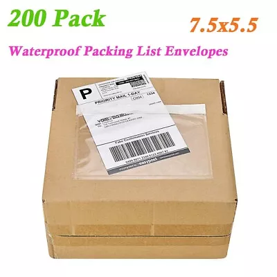 200 Pack Clear Packing List Envelopes 7.5x5.5 Invoice Shipping Labels Pouches • $17.98
