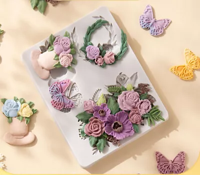 £3.79 • Buy Silicone Rose Leaf Fondant Mould Flower Wreath Wedding Baking Chocolate CakeMold