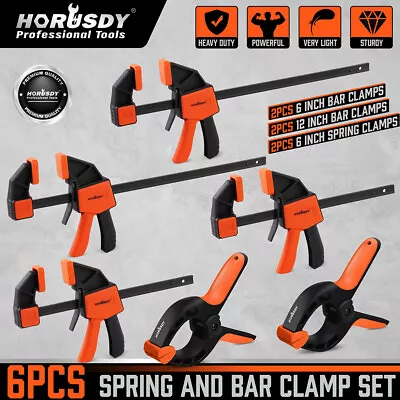 HORUSDY 6Pc Bar Clamp Set Woodworking F Clamps One-Handed Quick Release Spreader • $44.99