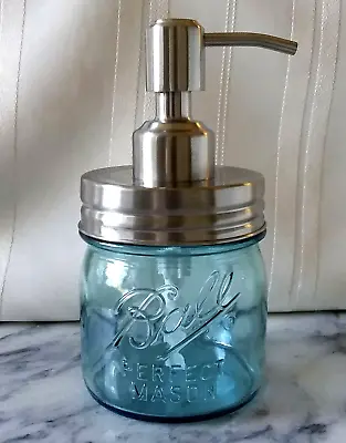 Ball SOAP PUMP Dispenser STAINLESS ~ MASON JAR 1/2 Pint Collector's Edition Blue • $9.97