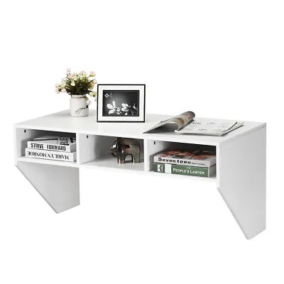 Wall Mounted Floating Computer Table Desk Home Office Furni Storage Shelf White • $84.99