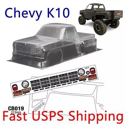 $37.99 • Buy 1/10 RC Crawler Chevy K10 Clear Transparent Body Shell Wheelbase 313mm